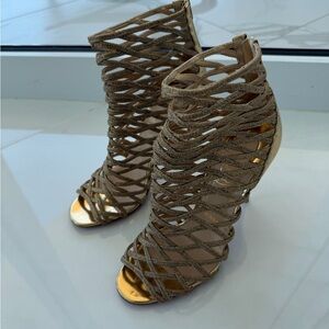 Christian Louboutin Gold Strappy Cage High-Heel Sandals